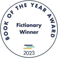 Silver and white round seal Book of the Year Award Fictionary Winner 2023